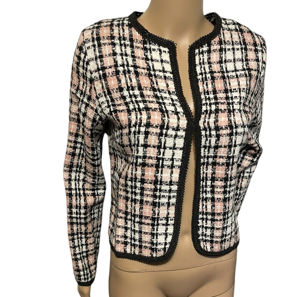 VTG  Heart Soul  Pink Black Clueless Style Cropped Blazer Sz M Y2K Plaid Twee